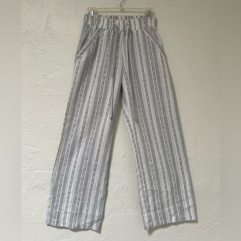 Flowy beachy pants, Small, White with Black Strips